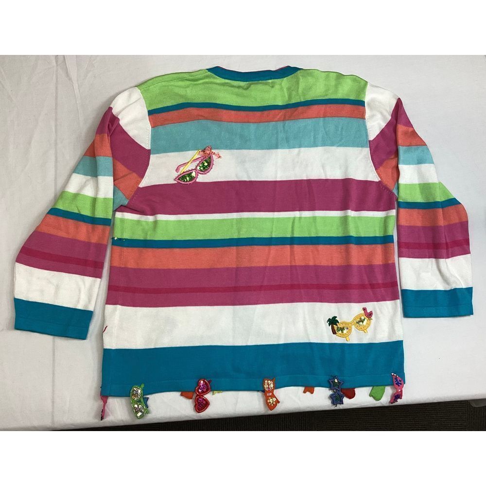 Just B Embellished Cardigan Beach Theme Novelty Colorful Striped L Vinage - Picture 3 of 3